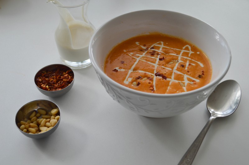 Creamy Roasted Red Pepper Soup with Lemon Cashew Cream