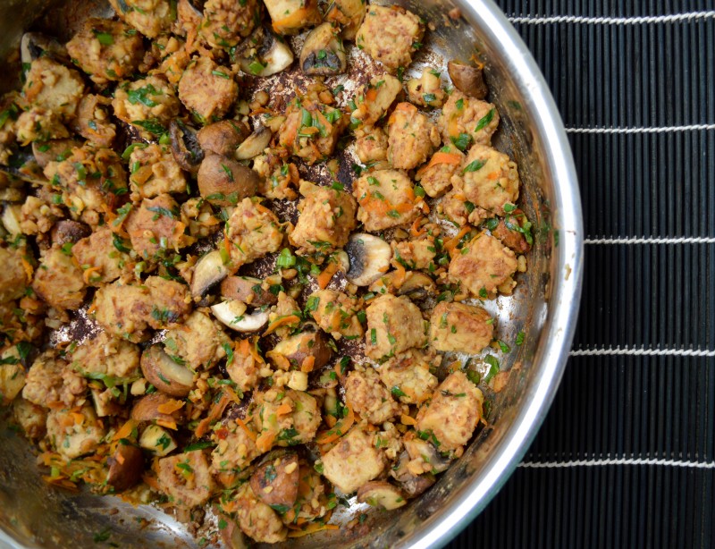 Sprouts & Chocolate: Steamed Miso-Mushroom & Tempeh Dumplings with Red Chilli Peanut Oil. 