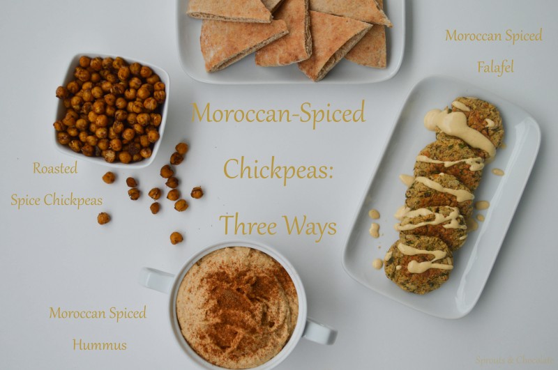 Sprouts & Chocolate: Moroccan Spice Chickpeas {3 Ways} A warm lively blend of spices to make the ordinary chickpea a little more exotic. Roasted Spiced Chickpeas, Moroccan Spice Hummus and Moroccan Spice Falafels with Lemon-Tahini Dressing. All vegan and gluten free!