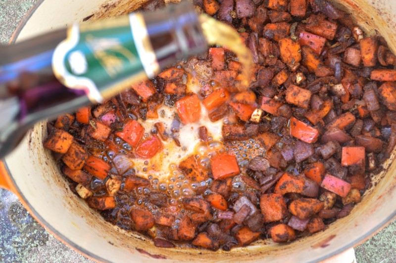 Sprouts & Chocolate: Beer & Chocolate Chili with Smoky Sofrito Sauce. This dish can be served two ways: mild but flavourful with Cashew Cream or with a Smoky Sofrito sauce for the heat lovers. Vegan and can be made gluten free!