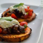 Roasted Greek Potato Rounds with Olive-Tomato Salsa and Cashew Tzatziki Sauce