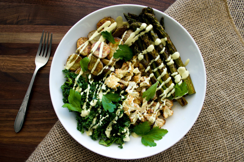 Roasted Asparagus Bowl with Lemony Hollandaise Sauce