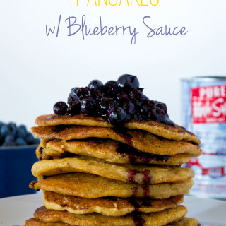 Crispy Cornmeal Pancakes w/ Blueberry Sauce