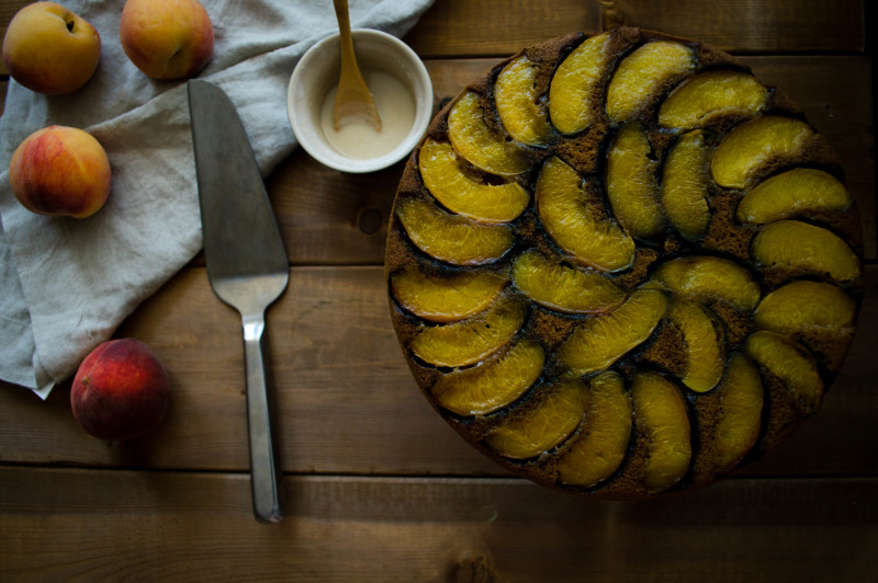 upside down peach and ginger cake gluten free vegan