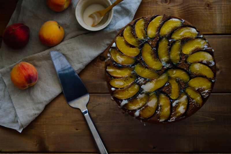 upside down peach and ginger cake gluten free vegan