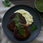 Day 15 Vegan MoFo: Portobello Steaks + Cauliflower Mash w/ Parsley Basil Pesto
